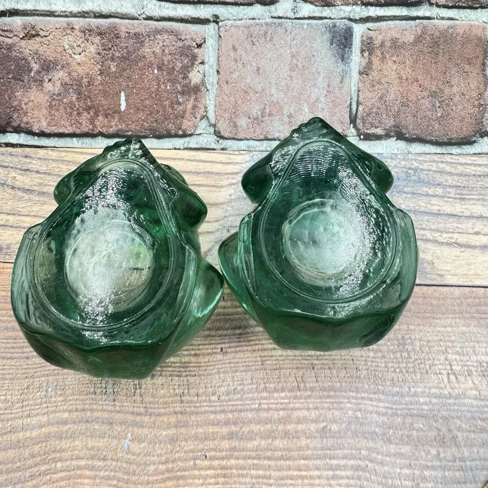 Vtg‎ 2 Indiana Glass Spanish Green Frog Votive Holders Candle Holders Pair Set